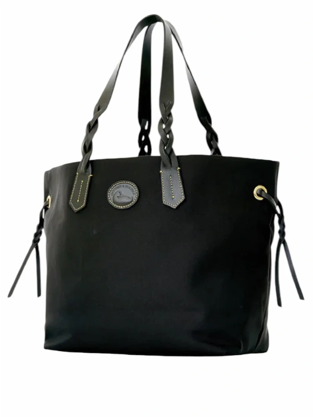 Dooney & Bourke Classic Black Nylon Everyday Tote with Braided Leather Handles